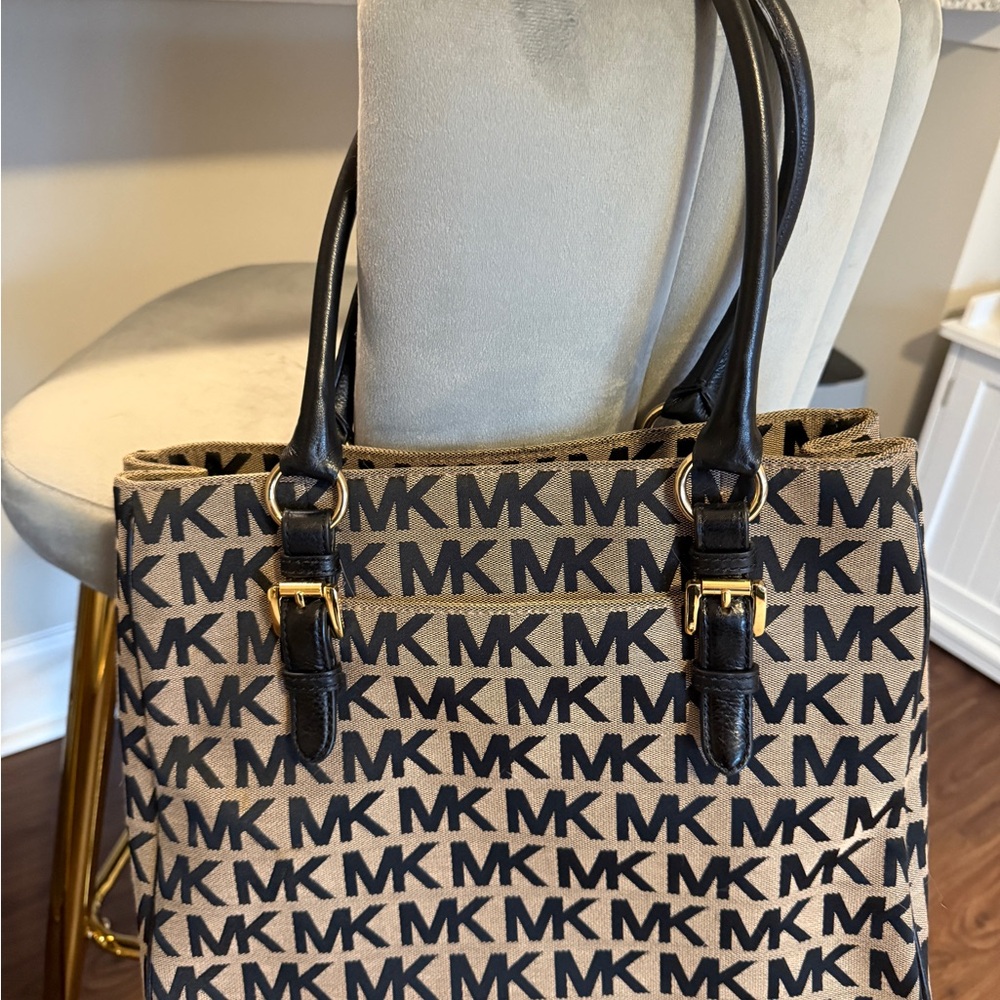 Michael Kors Black and Tan Logo Tote